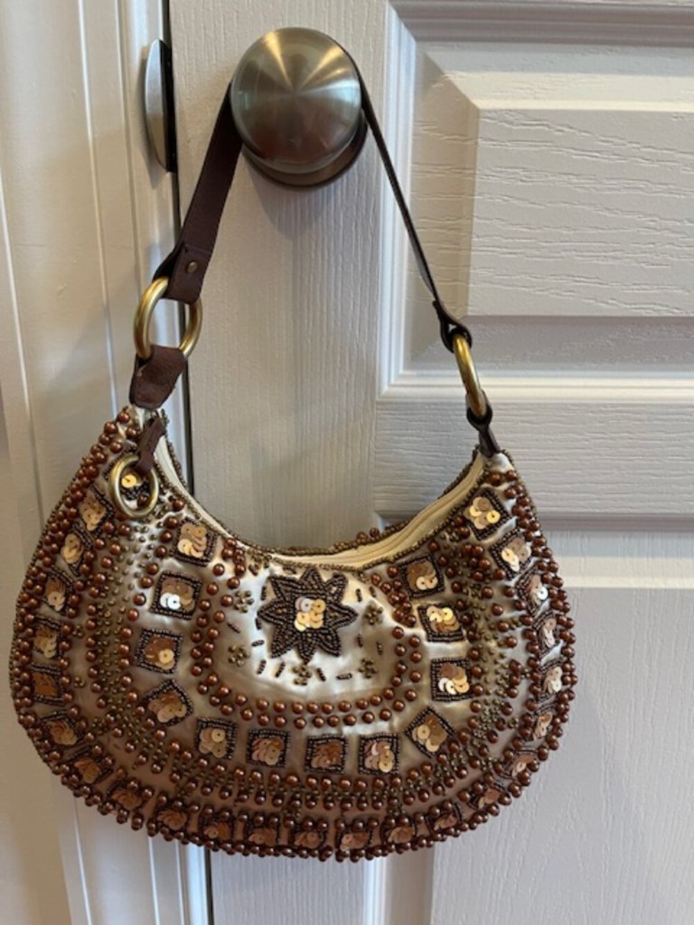 Vintage The Limited Shoulder Strap Beaded Purse Espresso Gold Colors Boho - Picture 4 of 15